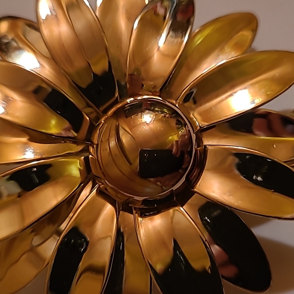 Vintage Double Petal Daisy Brooch Silver-Gold Sunflower Sarah Coventry style - Picture 6 of 8